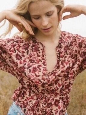 Doen Juliette Cotton Blouse in Burgundy Color Size S